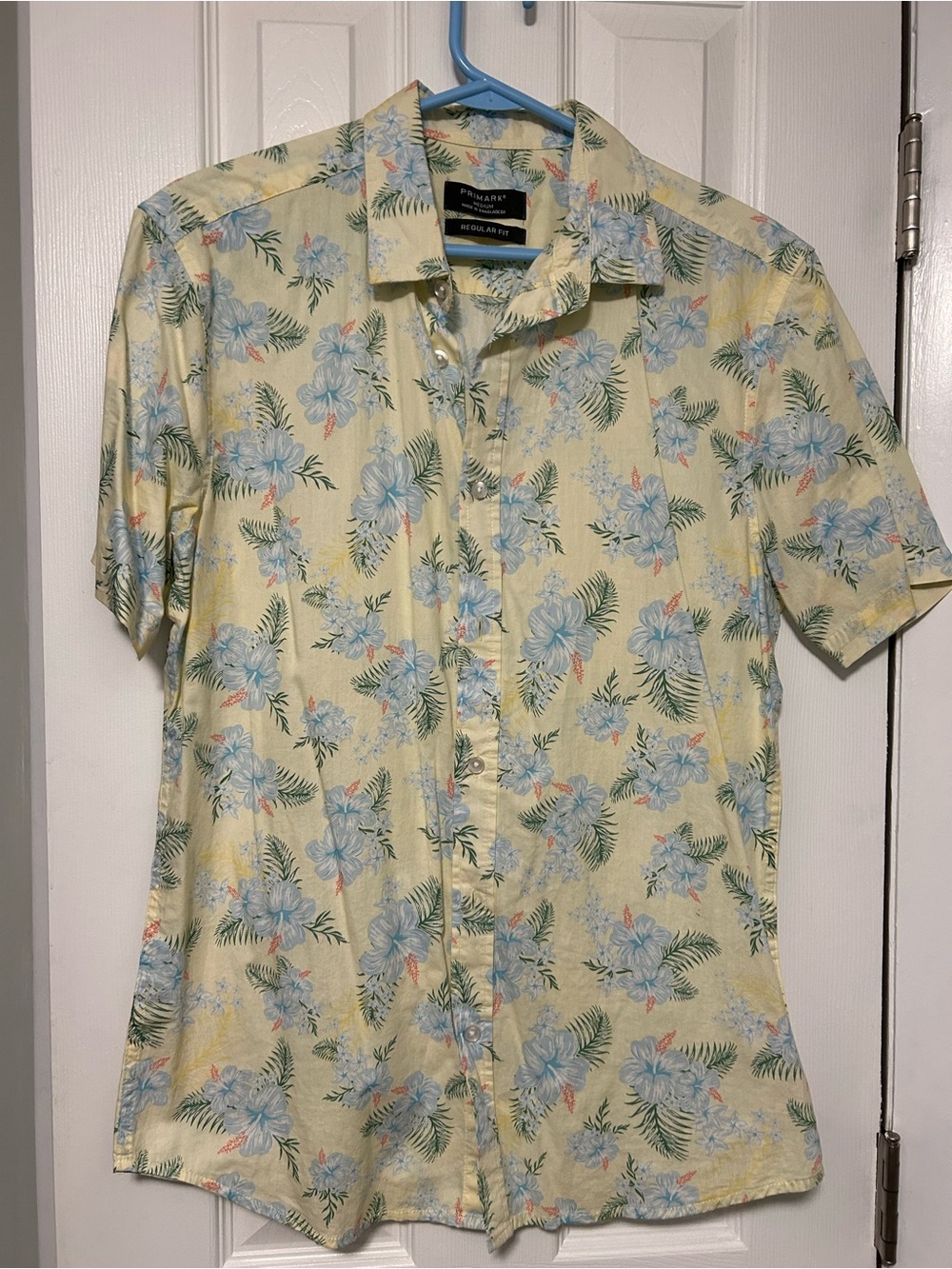 Primark Pale Yellow Short-Sleeve Floral Button-Down Shirt